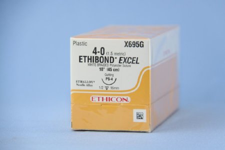 J & J Healthcare Systems Ethibond Suture with Needle Nonabsorbable Coated White Suture Braided Polyester Size 4-0 18 Inch Suture 1-Needle 16 mm Length 1/2 Circle Precision Point - Reverse Cutting Needle - X695G