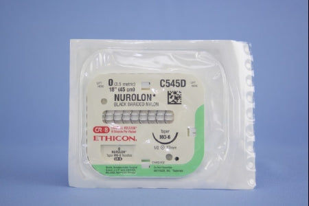 J & J Healthcare Systems Nurolon Suture with Needle Nonabsorbable Coated Black Suture Braided Nylon Size 0 18 Inch Suture 1-Needle 26 mm Length 1/2 Circle Taper Point Needle - C545D