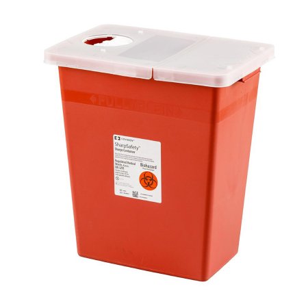 SharpSafety - Sharps Container 26 H X 18-1/4 W X 12-3/4 D Inch 18 Gallon Red Base / White Lid Horizontal Entry Gasketed Hinged Lid - 8998