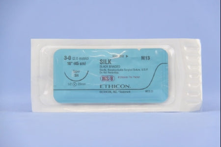 Perma-Hand - Suture with Needle Nonabsorbable Coated Black Suture Braided Silk Size 3 - 0 18 Inch Suture 1-Needle 26 mm Length 1/2 Circle Taper Point Needle - M13T