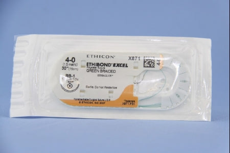 J & J Healthcare Systems Ethibond Suture with Needle Nonabsorbable Coated Green Suture Braided Polyester Size 4-0 30 Inch Suture 1-Needle 17 mm Length 1/2 Circle Taper Point Needle - X871H