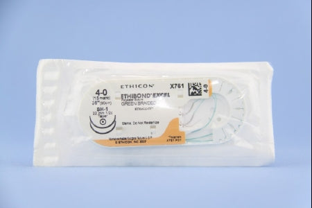 J & J Healthcare Systems Ethibond Suture with Needle Nonabsorbable Coated Green Suture Braided Polyester Size 4-0 36 Inch Suture Double-Armed 22 mm Length 1/2 Circle Taper Point Needle - X761H