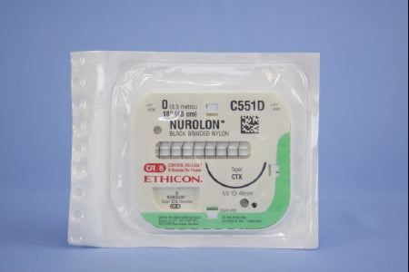 Nurolon - Suture with Needle Nonabsorbable Coated Black Suture Braided Nylon Size 0 18 Inch Suture 1-Needle 48 mm Length 1/2 Circle Taper Point Needle - C551D