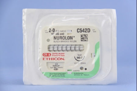 Nurolon - Suture with Needle Nonabsorbable Coated Black Suture Braided Nylon Size 2 - 0 18 Inch Suture 1-Needle 22 mm Length 1/2 Circle Taper Point Needle - C542D