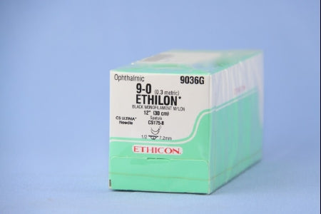 Ethilon - Suture with Needle Nonabsorbable Uncoated Black Suture Monofilament Nylon Size 9 - 0 12 Inch Suture Double-Armed 7 mm Length 1/2 Circle Spatula Needle - 9036G