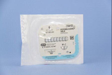 J & J Healthcare Systems Perma-Hand Suture with Needle Nonabsorbable Coated Black Suture Braided Silk Size 0 18 Inch Suture 1-Needle 22 mm Length 1/2 Circle Taper Point Needle - C041D