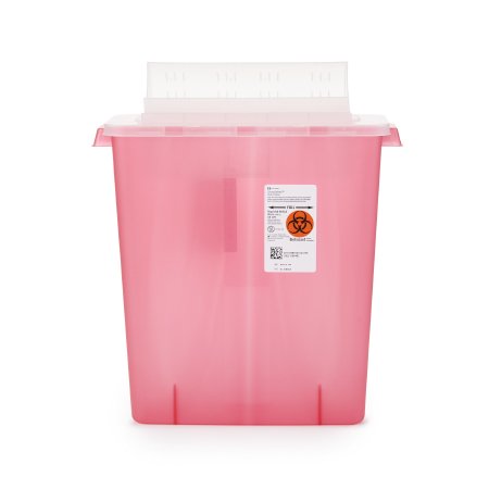 In-Room - Sharps Container 16-1/4 H X 13-3/4 W X 6 D Inch 3 Gallon Translucent Red Base / Translucent Lid Horizontal Entry Flap Lid - 85221R