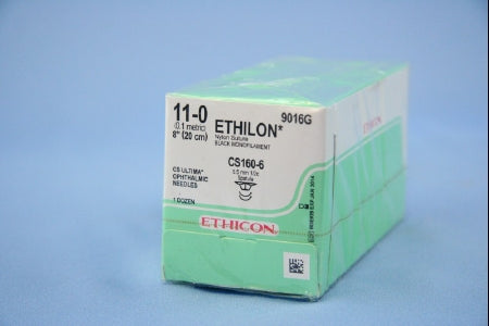 Ethilon - Suture with Needle Nonabsorbable Uncoated Black Suture Monofilament Nylon Size 11 - 0 8 Inch Suture Double-Armed 5.5 mm Length 1/2 Circle Spatula Needle - 9016G