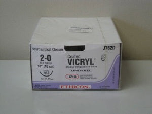 J & J Healthcare Systems Coated Vicryl Suture with Needle Absorbable Coated Undyed Suture Braided Polyglactin 910 Size 2-0 18 Inch Suture 1-Needle 26 mm Length 1/2 Circle Reverse Cutting Needle - J762D
