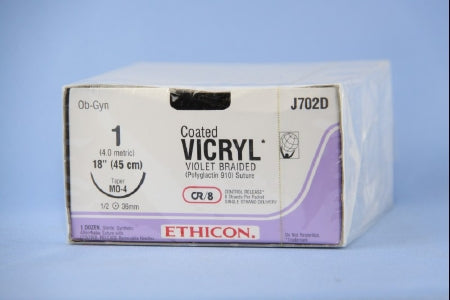 Coated Vicryl - Suture with Needle Absorbable Coated Violet Suture Braided Polyglactin 910 Size 1 18 Inch Suture 1-Needle 36.4 mm Length 1/2 Circle Taper Point Needle - J702D