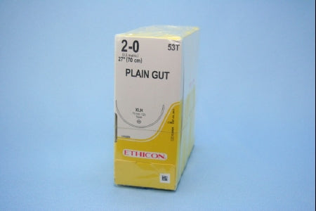 J & J Healthcare Systems - Suture with Needle Absorbable Uncoated Undyed Suture Plain Gut Size 2 - 0 27 Inch Suture 1-Needle 70 mm Length 1/2 Circle Taper Point Needle - 53T