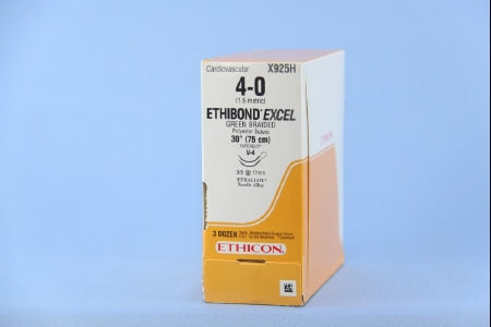 Ethibond - Suture with Needle Nonabsorbable Coated Green Suture Braided Polyester Size 4 - 0 30 Inch Suture Double-Armed 17 mm Length 3/8 Circle Taper Cut Needle - X925H