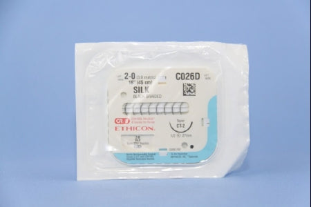 J & J Healthcare Systems Perma-Hand Suture with Needle Nonabsorbable Coated Black Suture Braided Silk Size 2-0 18 Inch Suture 1-Needle 26 mm Length 1/2 Circle Taper Point Needle - C0125