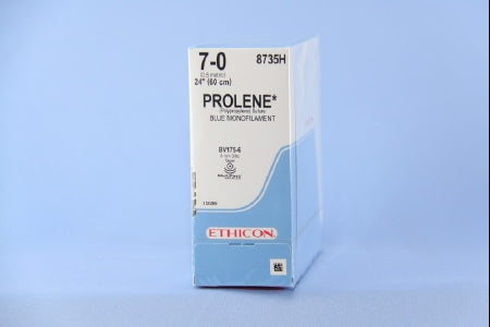 J & J Healthcare Systems Prolene Suture with Needle Nonabsorbable Uncoated Blue Suture Monofilament Polypropylene Suture Size 7-0 24 Inch Suture Double-Armed 8 mm Length 3/8 Circle Taper Point Needle - 8737