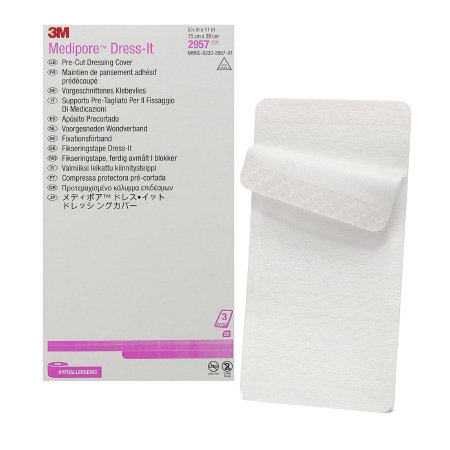 3M Medipore Dress-It - Dressing Retention Tape with Liner Pre-Cut Pad Soft Cloth 5-7/8 X 11 Inch White NonSterile - 2957