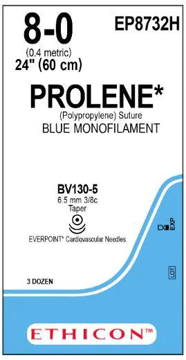 Prolene - Suture with Needle Nonabsorbable Uncoated Blue Suture Monofilament Polypropylene Suture Size 8 - 0 24 Inch Suture Double-Armed 6.5 mm Length 3/8 Circle Taper Point Needle - EP8732H
