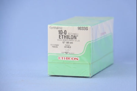 Ethilon - Suture with Needle Nonabsorbable Uncoated Black Suture Monofilament Nylon Size 10 - 0 12 Inch Suture Double-Armed 6.5 mm Length 3/8 Circle Spatula Needle - 9033G