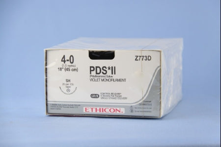 J & J Healthcare Systems PDS II Suture with Needle Absorbable Uncoated Violet Suture Monofilament Polydioxanone Size 4-0 18 Inch Suture 1-Needle 26 mm Length 1/2 Circle Taper Point Needle - Z773D
