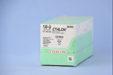 J & J Healthcare Systems Ethilon Suture with Needle Nonabsorbable Uncoated Black Suture Monofilament Nylon Size 10-0 12 Inch Suture Double-Armed 5.5 mm Length 1/2 Circle Spatula Needle - 9000G