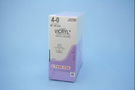 J & J Healthcare Systems Coated Vicryl Suture with Needle Absorbable Coated Undyed Suture Braided Polyglactin 910 Size 4-0 18 Inch Suture 1-Needle 19 mm Length 3/8 Circle Conventional Cutting Needle - J823G