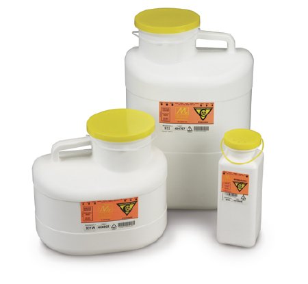 Chemo-Tainer - Chemotherapy Waste Container 10 H X 3-1/2 W X 3-1/2 D Inch 1.7 Quart White Base / Yellow Lid Vertical Entry Tethered Snap On Lid - 930