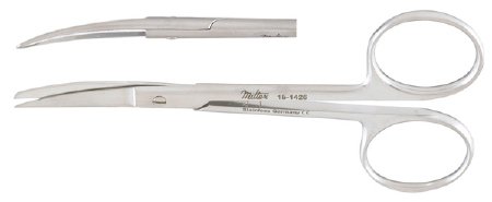 Miltex Miltex Iris Scissors Knapp 4 Inch Length OR Grade Stainless Steel (German) NonSterile Finger Ring Handle Curved Blade Sharp/Blunt - 18-1426