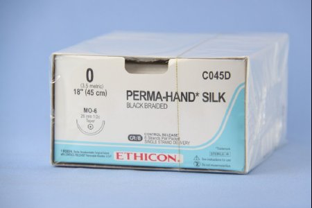 J & J Healthcare Systems Perma-Hand Suture with Needle Nonabsorbable Coated Black Suture Braided Silk Size 0 18 Inch Suture 1-Needle 26 mm Length 1/2 Circle Taper Point Needle - C027D