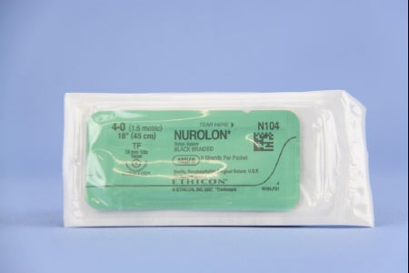J & J Healthcare Systems Nurolon Suture with Needle Nonabsorbable Coated Black Suture Braided Nylon Size 4-0 18 Inch Suture 1-Needle 13 mm Length 1/2 Circle Taper Point Needle - N104T