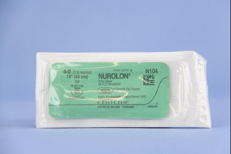 Nurolon - Suture with Needle Nonabsorbable Coated Black Suture Braided Nylon Size 4 - 0 18 Inch Suture 1-Needle 13 mm Length 1/2 Circle Taper Point Needle - N104T