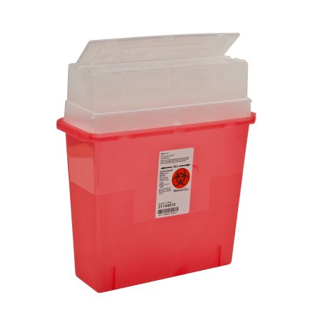 Cardinal Sharps-A-Gator Sharps Container 1-Piece 12-1/4 H X 11 W X 4-1/4 D Inch 5 Quart Translucent Red Horizontal Entry Lid - 31144010