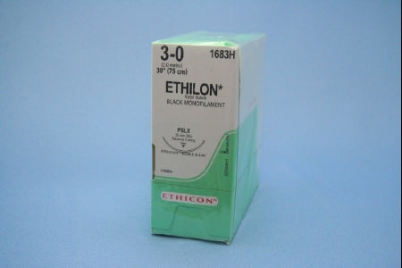 J & J Healthcare Systems Ethilon Suture with Needle Nonabsorbable Uncoated Black Suture Monofilament Nylon Size 3-0 30 Inch Suture 1-Needle 40 mm Length 3/8 Circle Reverse Cutting Needle - 1673H