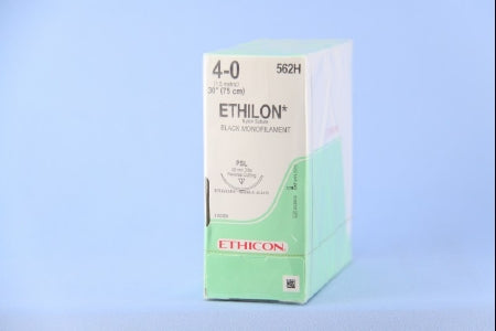 J & J Healthcare Systems Ethilon Suture with Needle Nonabsorbable Uncoated Black Suture Monofilament Nylon Size 4-0 30 Inch Suture 1-Needle 30 mm Length 3/8 Circle Precision Point - Reverse Cutting Needle - 562H