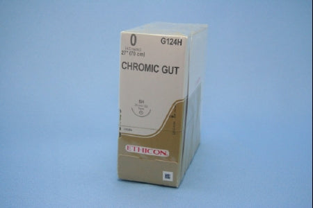 J & J Healthcare Systems Suture with Needle Absorbable Uncoated Undyed Suture Chromic Gut Size 0 27 Inch Suture 1-Needle 26 mm Length 1/2 Circle Taper Point Needle - G124H