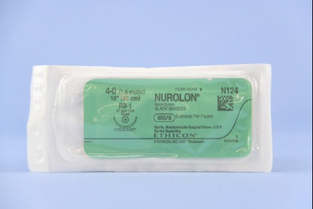 J & J Healthcare Systems Nurolon Suture with Needle Nonabsorbable Coated Black Suture Braided Nylon Size 4-0 18 Inch Suture 1-Needle 17 mm Length 1/2 Circle Taper Point Needle - N124T