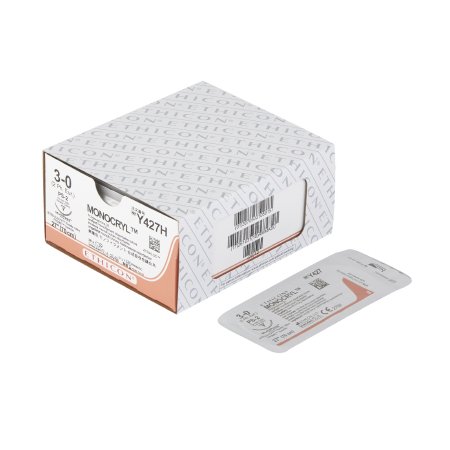 Monocryl - Suture with Needle Absorbable Uncoated Undyed Suture Monofilament Poliglecaprone Size 3 - 0 27 Inch Suture 1-Needle 19 mm Length 3/8 Circle Precision Point - Reverse Cutting Needle - Y427H