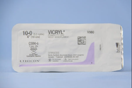 J & J Healthcare Systems Coated Vicryl Suture with Needle Absorbable Coated Violet Suture Braided Polyglactin 910 Size 10-0 4 Inch Suture 1-Needle 7 mm Length 1/4 Circle Spatula Needle - V980G