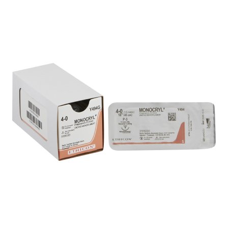 Monocryl - Suture with Needle Absorbable Uncoated Undyed Suture Monofilament Poliglecaprone Size 4 - 0 18 Inch Suture 1-Needle 13 mm Length 3/8 Circle Precision Point - Reverse Cutting Needle - Y494G