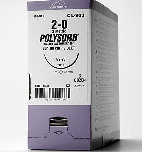 Covidien Polysorb Suture with Needle Absorbable Coated Violet Suture Braided Polyester Size 1 60 Inch Suture 1-Needle 65 mm Length 1/2 Circle Taper Point Needle - CL824