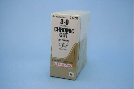 J & J Healthcare Systems - Suture with Needle Absorbable Uncoated Undyed Suture Chromic Gut Size 3 - 0 36 Inch Suture Double-Armed 26 mm Length 1/2 Circle Taper Point Needle - G172H