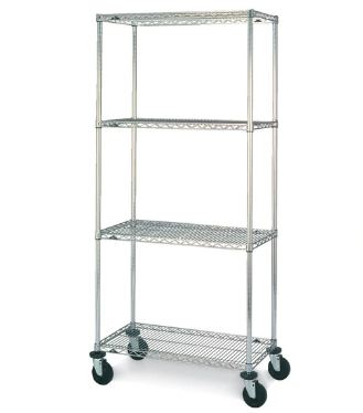 Metro Crash Super Erecta 4-Shelf Industrial Wire Shelving Stem Caster Cart - Chrome - Silver