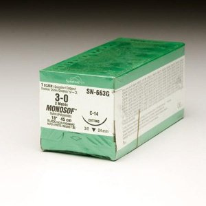 Monosof~Dermalon Suture with Needle Nonabsorbable Uncoated Black Suture Monofilament Nylon Size 3-0 18 Inch Suture 1-Needle 24 mm Length 3/8 Circle Reverse Cutting Needle