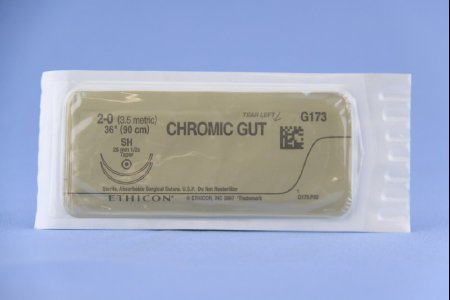 J & J Healthcare Systems Suture with Needle Absorbable Uncoated Undyed Suture Chromic Gut Size 2-0 36 Inch Suture Double-Armed 26 mm Length 1/2 Circle Taper Point Needle - G173H