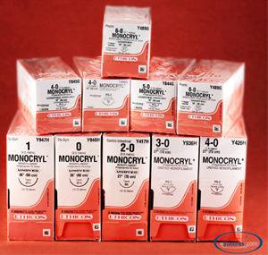 Monocryl - Suture with Needle Absorbable Uncoated Undyed Suture Monofilament Poliglecaprone Size 2 - 0 36 Inch Suture 1-Needle 36 mm Length 1/2 Circle Taper Point Needle - Y945H