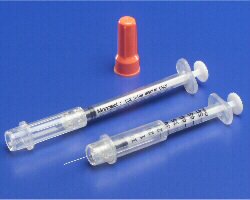 Cardinal Monoject Insulin Syringe with Needle 1 mL 29 Gauge 1/2 Inch Attached Needle Safety Slide Needle - 8881511110