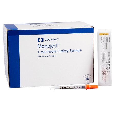Monoject - Insulin Syringe with Needle 1 mL 29 Gauge 1/2 Inch Regular Wall Sliding Safety Needle - 8881511110