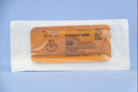 J & J Healthcare Systems Ethibond Suture with Needle Nonabsorbable Coated Green Suture Braided Polyester Size 1 18 Inch Suture 1-Needle 17 mm Length 1/2 Circle Reverse Cutting Needle - CX75T
