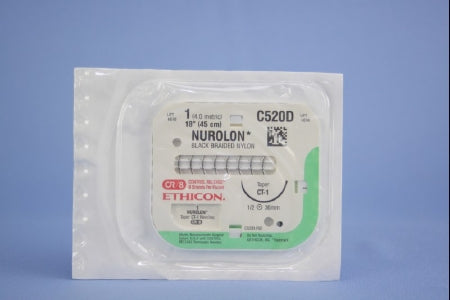 Nurolon - Suture with Needle Nonabsorbable Coated Black Suture Braided Nylon Size 1 18 Inch Suture 1-Needle 36 mm Length 1/2 Circle Taper Point Needle - C520D