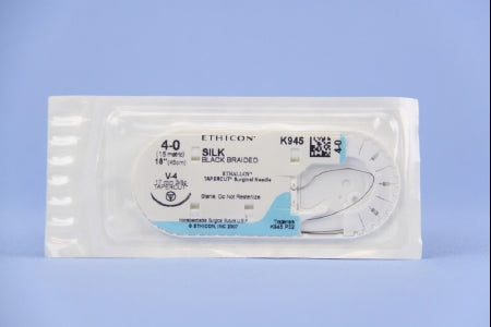 J & J Healthcare Systems Perma-Hand Suture with Needle Nonabsorbable Coated Black Suture Braided Silk Size 4-0 18 Inch Suture 1-Needle 17 mm Length 3/8 Circle Taper Point Cutting Needle - K945G