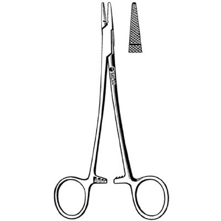 Sklar - Needle Holder 6 Inch Length Straight Serrated Tip Finger Ring Handle - 20-1260