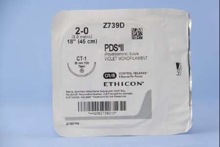 J & J Healthcare Systems PDS II Suture with Needle Absorbable Uncoated Violet Suture Monofilament Polydioxanone Size 2-0 18 Inch Suture 1-Needle 36 mm Length 1/2 Circle Taper Point Needle - Z739D
